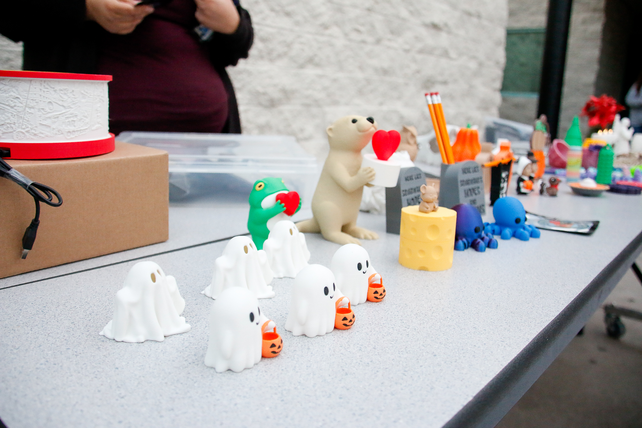 A closeup of the display of cute figurines