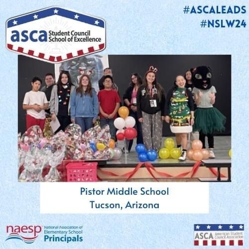 ASCA Student Council School of Excellence award recipients from Pistor Middle School pose with balloons